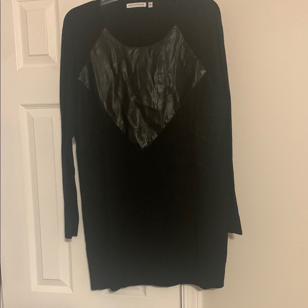 Notations Black Top with Leather Detail